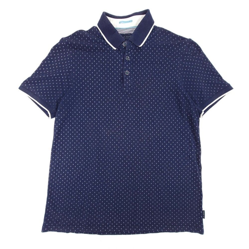 TED BAKER Modal Preppy Golf Polo Short Sleeve Casual Shirt Medium Navy Geo Print